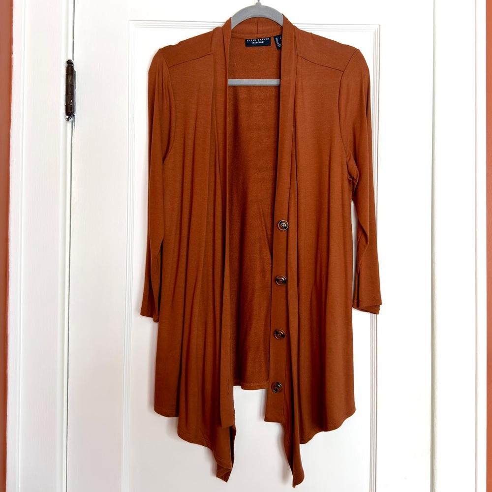 NWOT Susan Graver Women's Rust Liquod Knit Open Front Cardigan